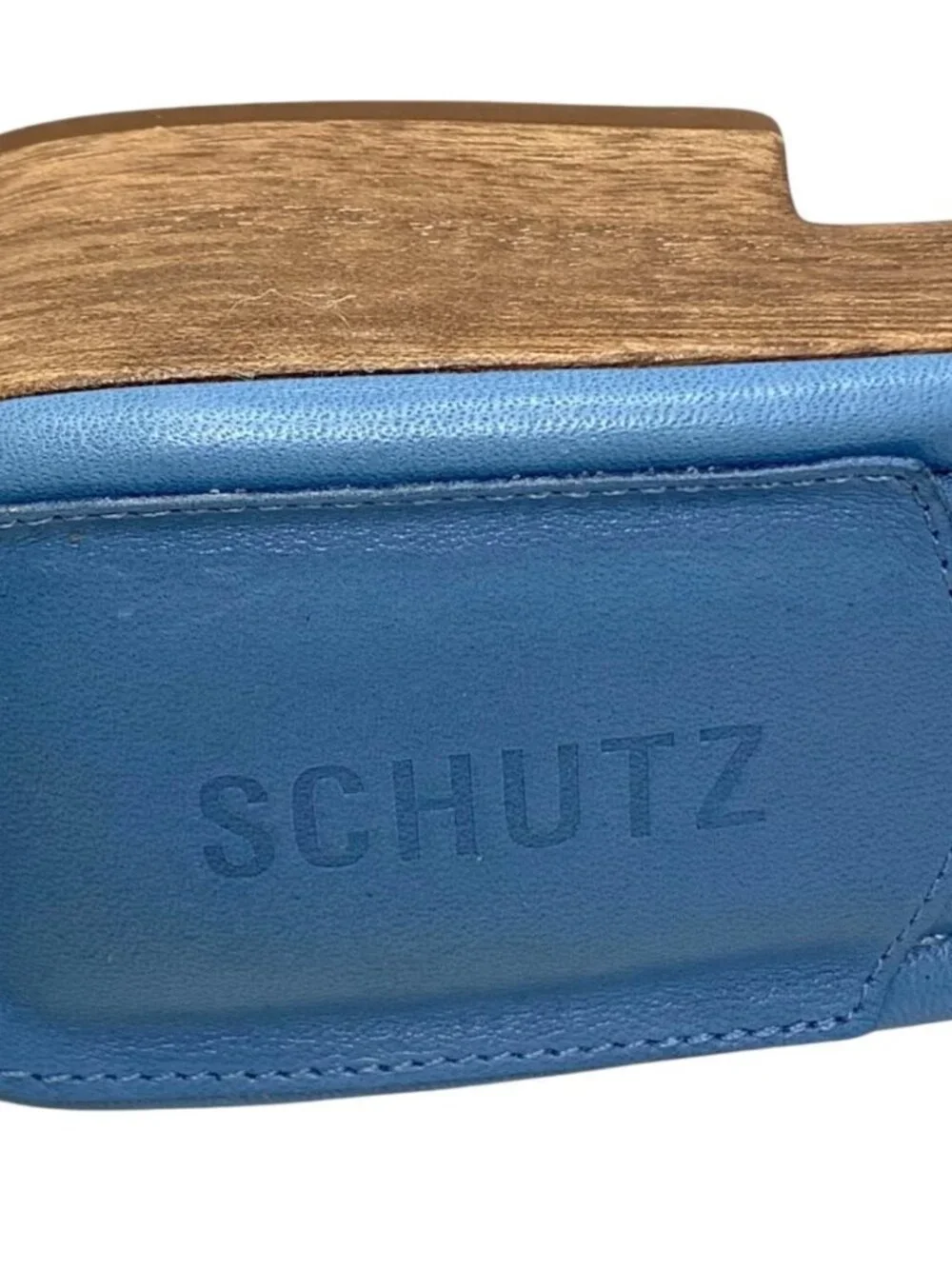 SCHUTZ Summer Jean Blue Suede Studded Wooden‎ Clog Slides
